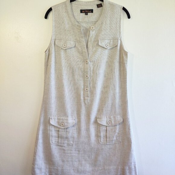Ben Sherman Dresses & Skirts - Ben Sherman Linen Blend Sleeveless Dress Pockets Earthy Neutral  Size Medium